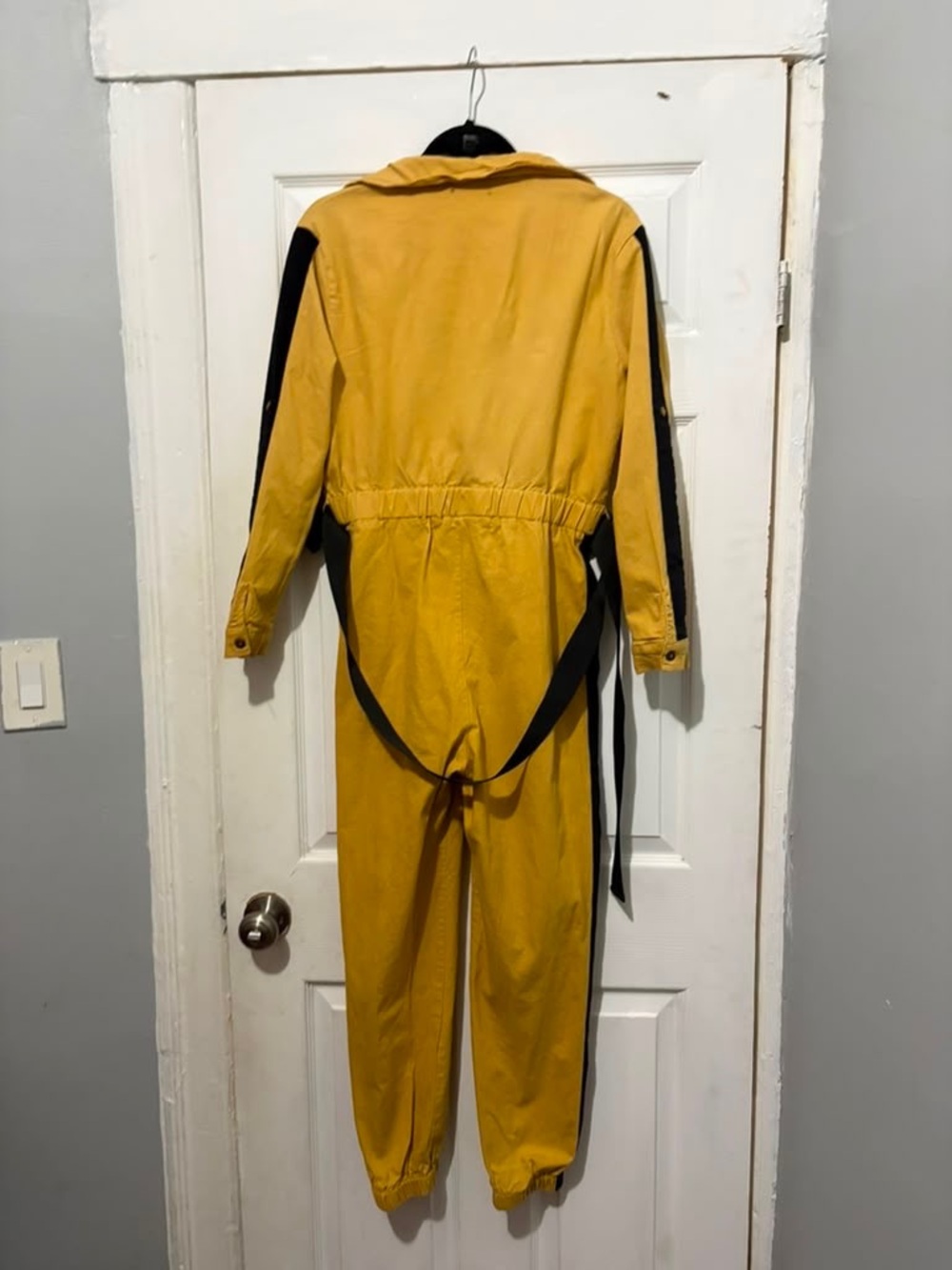 Yellow Jumpsuit with Black Side Stripes - Picture 2 of 2